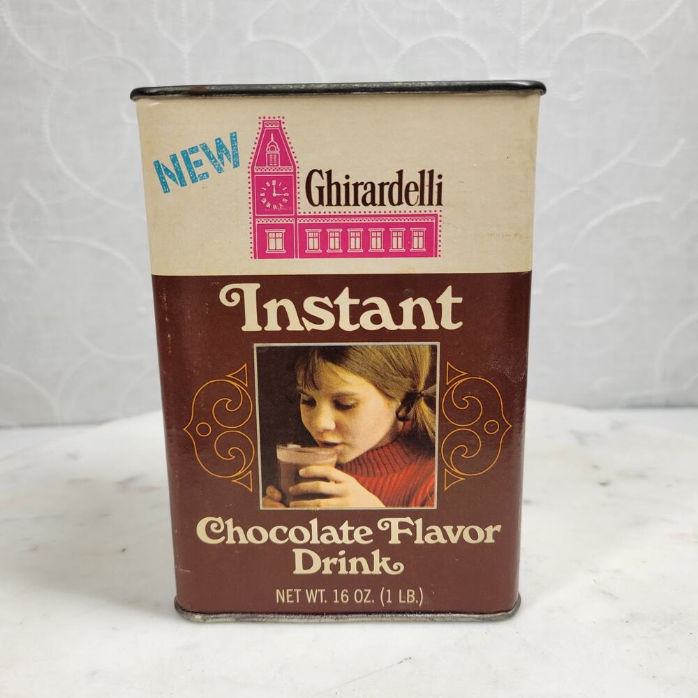 Ghirardelli Instant Chocolate Flavor Tin‎ Drink Powder 1Lb Vtg Easy Pour Spout